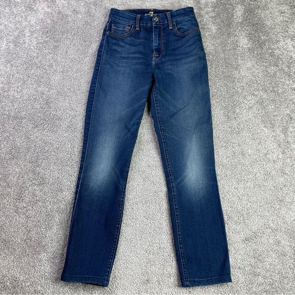 7 For Mankind Jeans Women’s 23 Blue Skinny High Rise Dark Denim Stretch - Picture 1 of 12